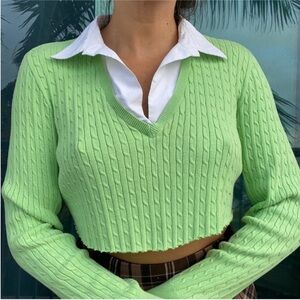 Pastel Green Collar Crop Sweater Top